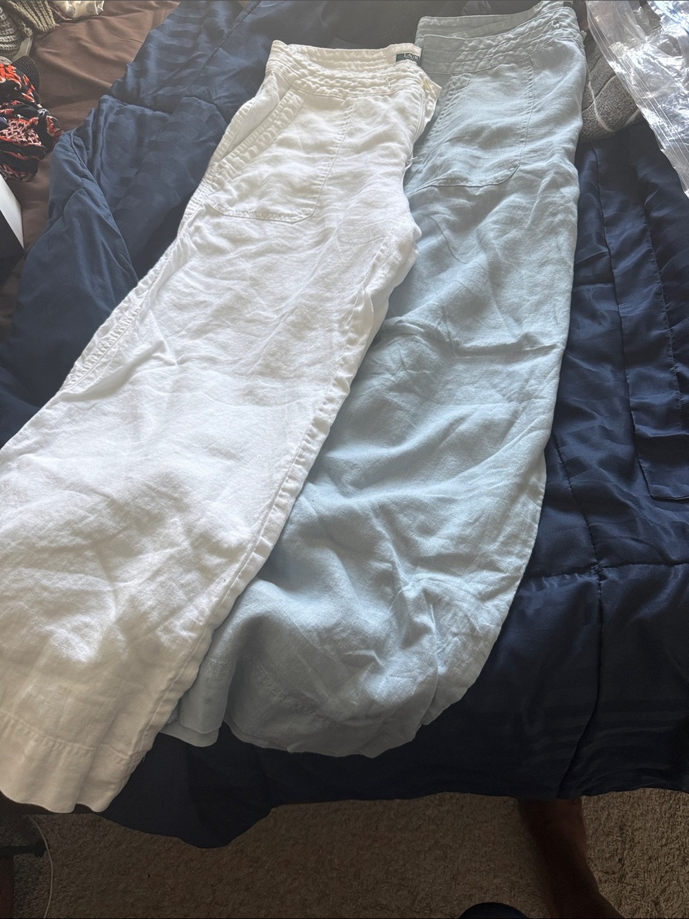 DUO Lauren Ralph Lauren White and Light Blue Linen Pants - Picture 4 of 4